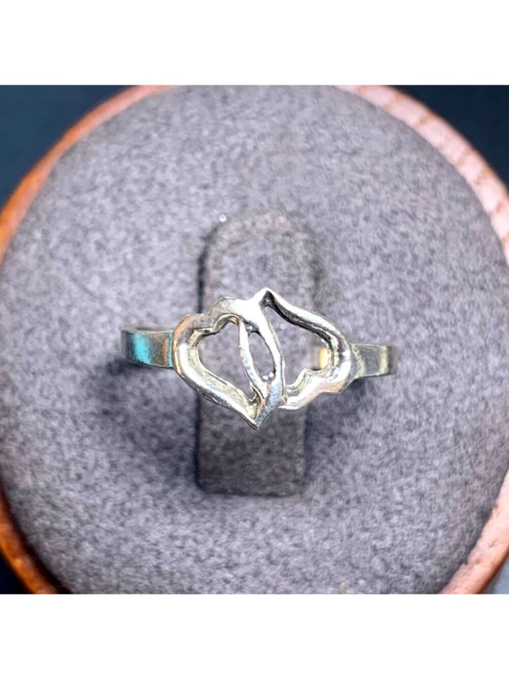 Double Interlocking Heart Sterling Silver 925 Ring 7mm Wide Ring Size 6.25